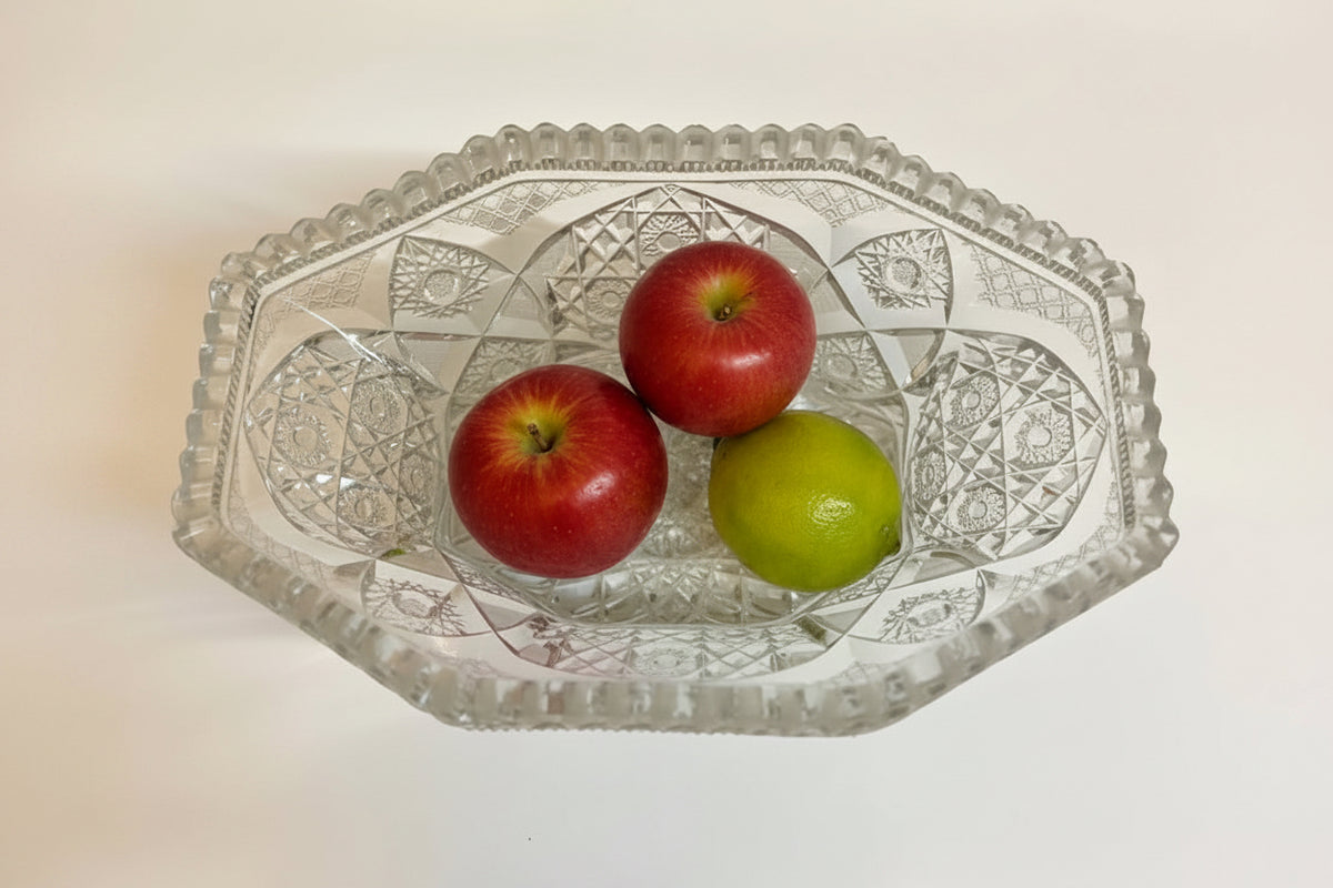 קערת קריסטל וינטג' | חיתוך עמוק (Cut Glass) | אורך: 26 ס״מ