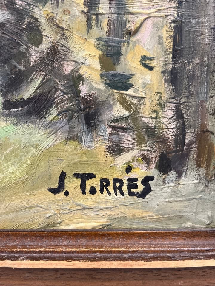 J.T. Rres (אמן אירופאי) | "שביל כפרי ועצים גבוהים" – ציור שמן אימפרסיוניסטי | חתום וממוסגר