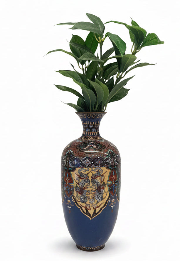 אגרטל קלאזונה (Cloisonné) יפני מוזיאוני – תקופת מייג'י (שלהי המאה ה-19) | נחושת ואמייל בעבודת יד | מוטיב פניקס ודרקונים