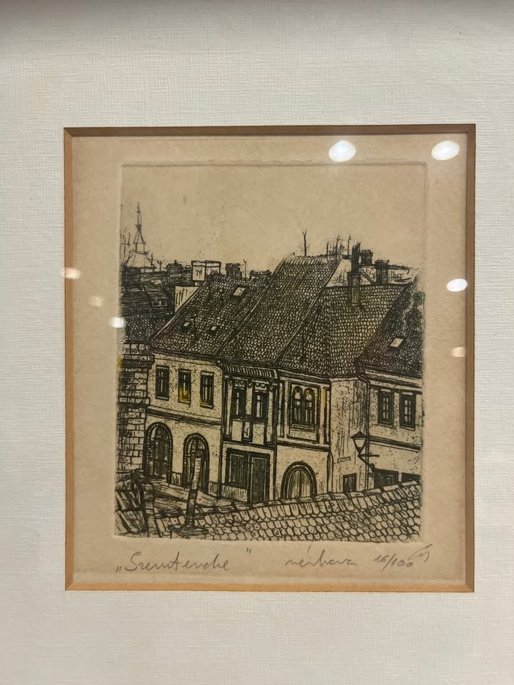 תחריט אירופאי מקורי ועתיק "Szentendre" (סנטאנדרה, הונגריה) – עבודת יד חתומה בעיפרון | מהדורה מוגבלת וממוספרת (16/100) | ממוסגר