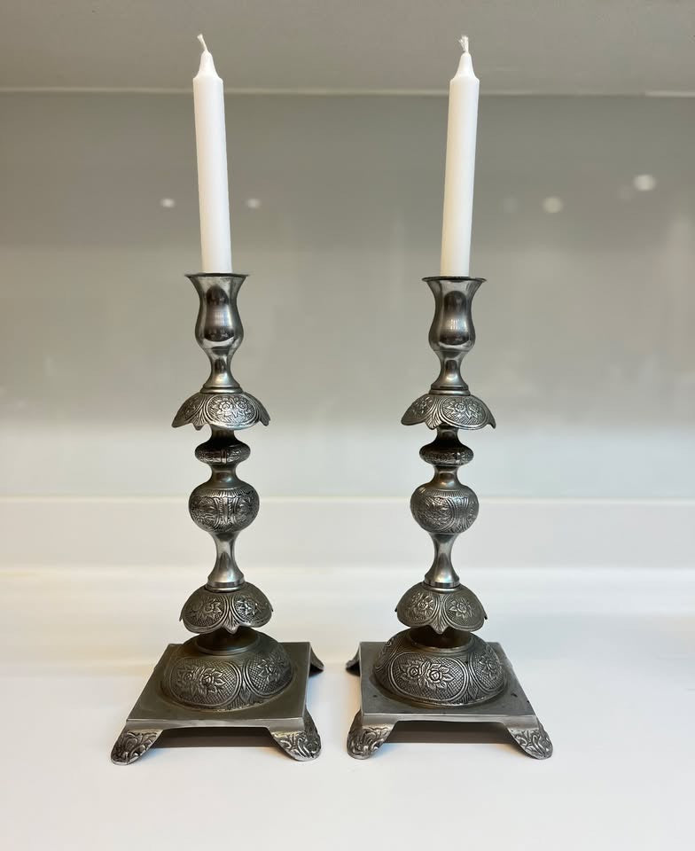 זוג פמוטים פולנים עתיקים, ציפוי כסף