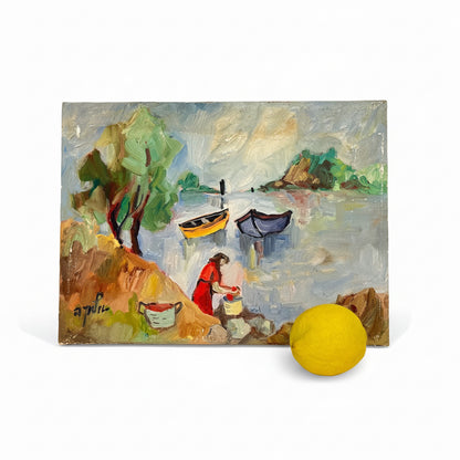 אלקה ראובן (1926–1991) | הכובסת על גדת הנהר | שמן על בד | אקספרסיוניזם ישראלי / פוביזם מקומי