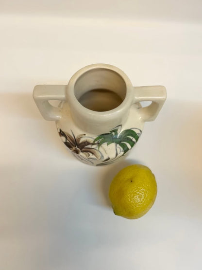 אגרטל קרמיקה דו-ידיתי בעיטור פרחוני | עבודת יד, ישראל | אמצע המאה ה-20