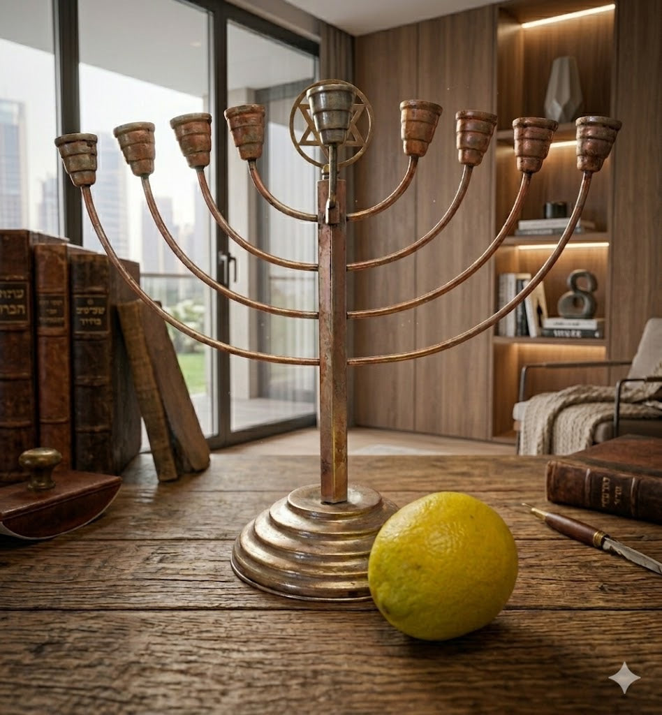 חנוכיית קנים וינטג׳ | נחושת בציפוי כסף | ארץ ישראל, שנות ה-40 (תקופת המנדט)