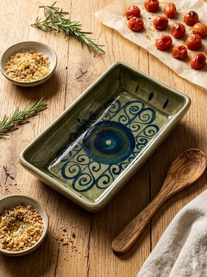 תבנית הגשה מלבנית "Oven-to-Table" | קרמיקה "בית היוצר", ישראל | ירוק זית