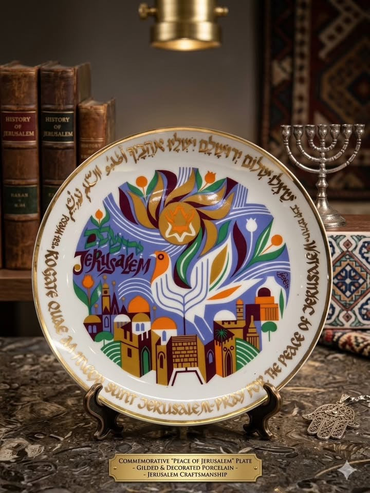 צלחת אספנות "שאלו שלום ירושלים" | איור: שמואל כץ | תוצרת "נעמן", 1979 | מהדורה מוגבלת