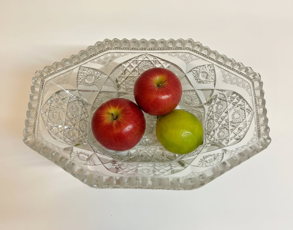 קערת קריסטל וינטג' | חיתוך עמוק (Cut Glass) | אורך: 26 ס״מ