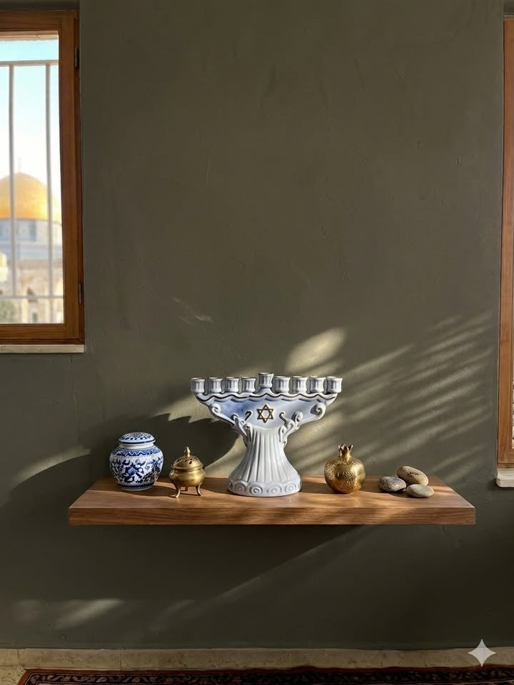 חנוכיית פורצלן קטנה בסגנון בוהמי