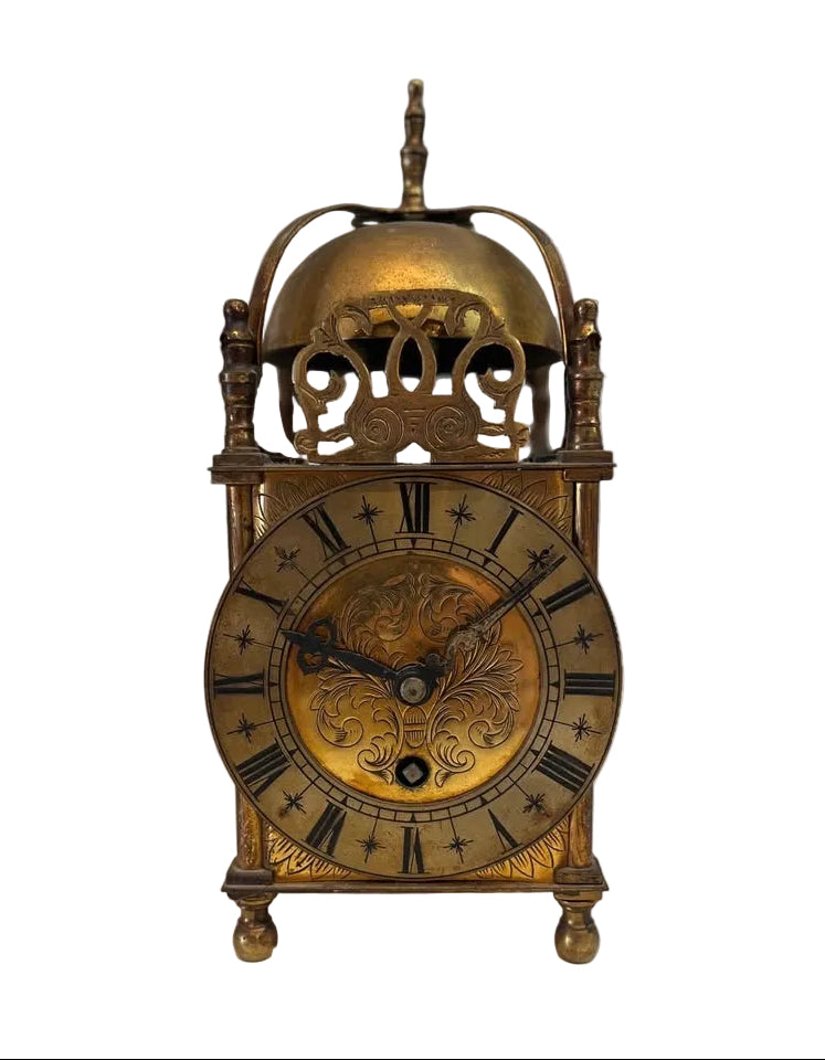 שעון מדף וינטג' | סגנון Lantern Clock (שעון עששית) | פליז יצוק ומנגנון מכאני | המאה ה-20