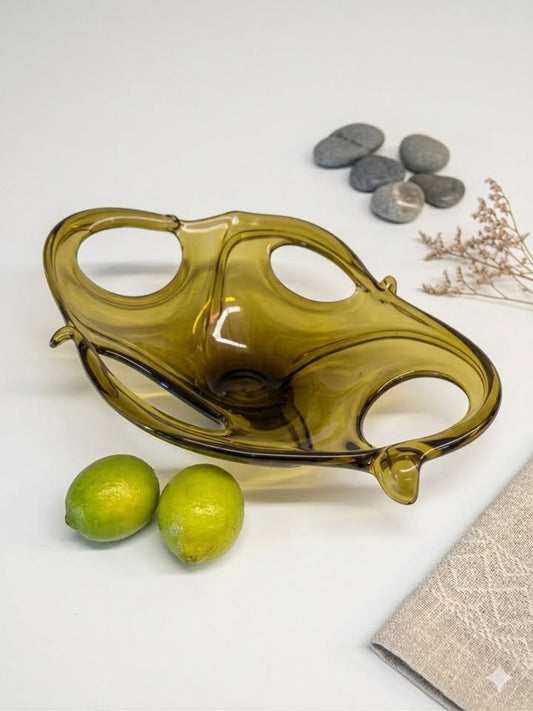 קערת נוי פיסולית "ירוק זית" | סגנון מוראנו (Murano Style)