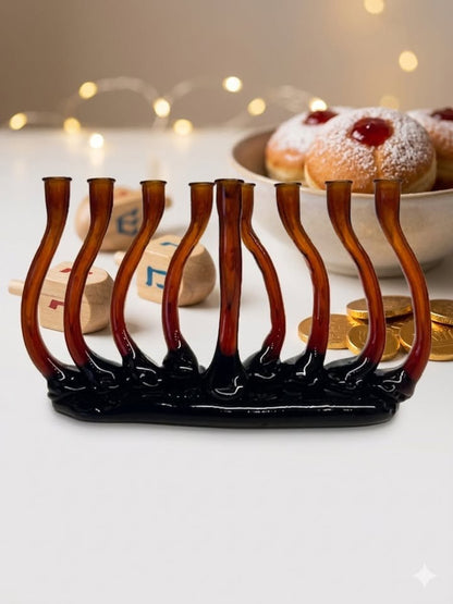 חנוכיית זכוכית מעוצבת ביד אמן