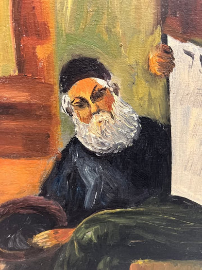 ניקולה קובץ' | חסידים קוראים בעיתון | שמן על בד | יודאיקה מודרנית / נוסטלגיה יהודית