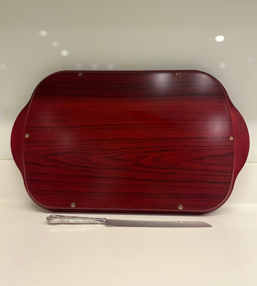 מגש שבת וסכין לחלה, עץ בשילוב כסף 925