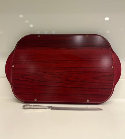 מגש שבת וסכין לחלה, עץ בשילוב כסף 925