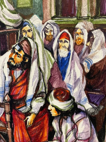 נחמן זבלודוביץ' | "מתפללים בבית הכנסת" | שמן על בד | חתום | יודאיקה ואמנות יהודית קלאסית