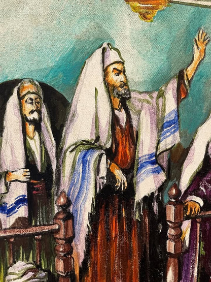נחמן זבלודוביץ' | "מתפללים בבית הכנסת" | שמן על בד | חתום | יודאיקה ואמנות יהודית קלאסית
