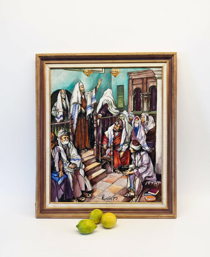 נחמן זבלודוביץ' | "מתפללים בבית הכנסת" | שמן על בד | חתום | יודאיקה ואמנות יהודית קלאסית