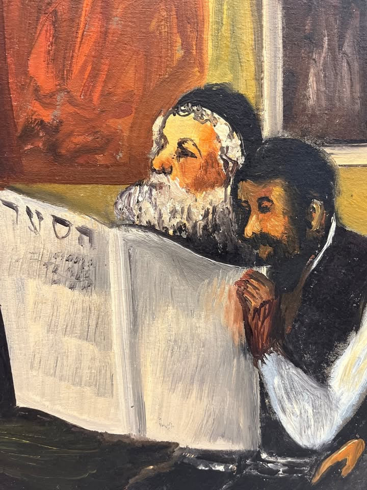 ניקולה קובץ' | חסידים קוראים בעיתון | שמן על בד | יודאיקה מודרנית / נוסטלגיה יהודית