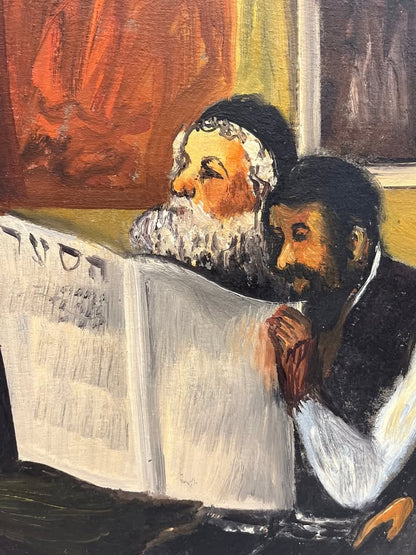 ניקולה קובץ' | חסידים קוראים בעיתון | שמן על בד | יודאיקה מודרנית / נוסטלגיה יהודית