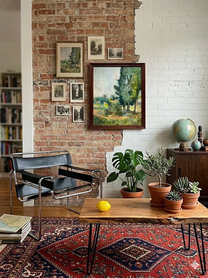 חיים מקל | נוף כפרי עם ברושים וגגות רעפים | שמן על בד | חתום ומתוארך (1978) | אימפרסיוניזם ישראלי