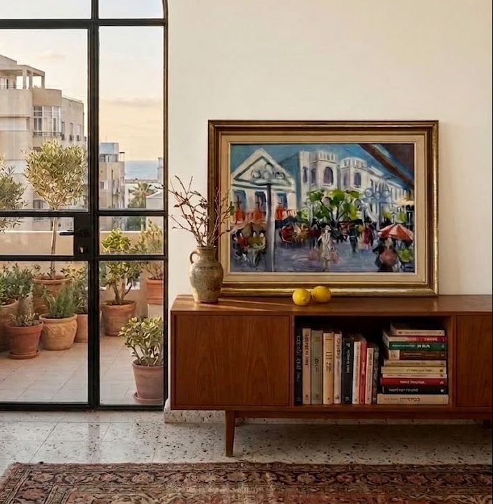 יום שוקק במדרחוב נחלת בנימין בתל אביב | שמן על בד | מיוחס ליצחק לב טוב | אימפרסיוניזם אורבני