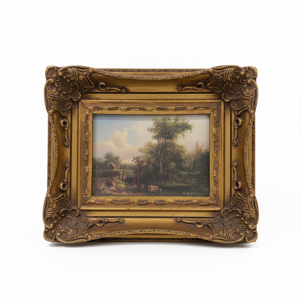 הנרי שייר (1825–1894) | נוף כפרי אנגלי עם פרה ורועה | שמן על לוח | ענתיקה בריטית מוזיאלית מהמאה ה-19