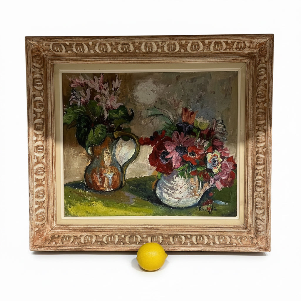 סלה רוסוטה (Sala Russota) | כלניות ורקפות (Still Life with Peonies and Anemones) | שמן על בד | מודרניזם ישראלי / אסכולת פריז המקומית (1976)