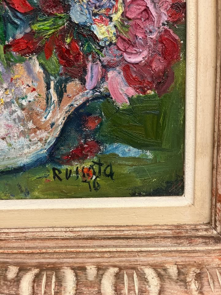 סלה רוסוטה (Sala Russota) | כלניות ורקפות (Still Life with Peonies and Anemones) | שמן על בד | מודרניזם ישראלי / אסכולת פריז המקומית (1976)