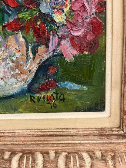 סלה רוסוטה (Sala Russota) | כלניות ורקפות (Still Life with Peonies and Anemones) | שמן על בד | מודרניזם ישראלי / אסכולת פריז המקומית (1976)