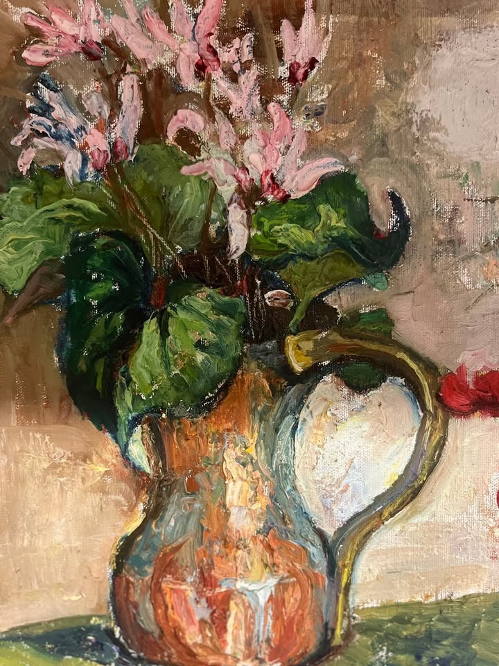 סלה רוסוטה (Sala Russota) | כלניות ורקפות (Still Life with Peonies and Anemones) | שמן על בד | מודרניזם ישראלי / אסכולת פריז המקומית (1976)