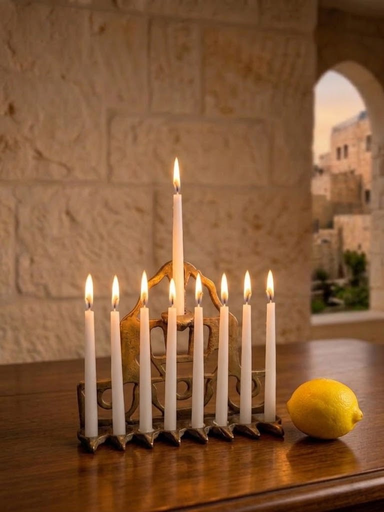 חנוכיית שמן פליז בסגנון טוניסאי מסורתי | וינטאג' ישראלי, שנות ה-60 | לתלייה על הקיר