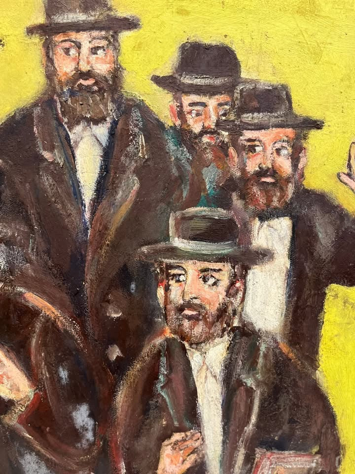 דוד שמוקלר | "ריקוד חסידי" – ציור שמן אקספרסיבי על בד | חתום וממוסגר