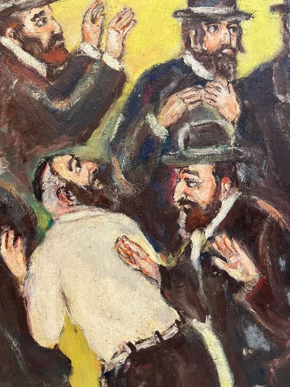 דוד שמוקלר | "ריקוד חסידי" – ציור שמן אקספרסיבי על בד | חתום וממוסגר