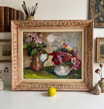 סלה רוסוטה (Sala Russota) | כלניות ורקפות (Still Life with Peonies and Anemones) | שמן על בד | מודרניזם ישראלי / אסכולת פריז המקומית (1976)