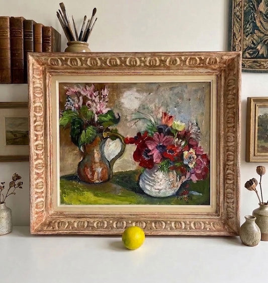 סלה רוסוטה (Sala Russota) | כלניות ורקפות (Still Life with Peonies and Anemones) | שמן על בד | מודרניזם ישראלי / אסכולת פריז המקומית (1976)