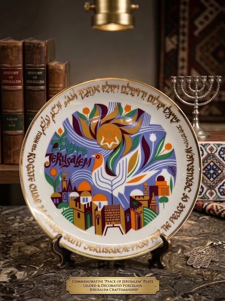 צלחת אספנות "שאלו שלום ירושלים" | איור: שמואל כץ | תוצרת "נעמן", 1979 | מהדורה מוגבלת