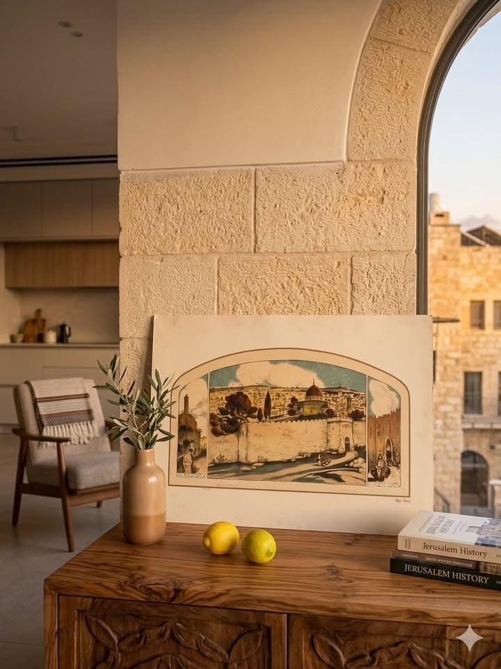 "טריפטיכון ירושלים" | אבל פן (Abel Pann) | ליטוגרפיה צבעונית חתומה וממוספרת