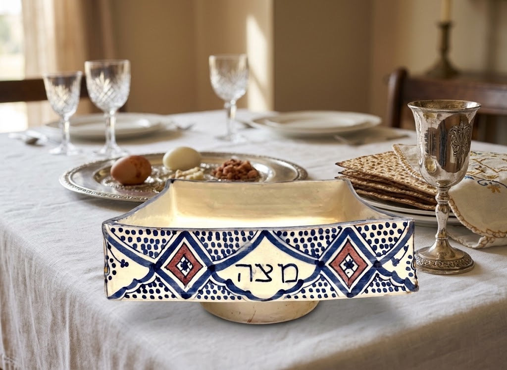 קערת מצות מרוקאית על רגל | קרמיקה עבודת יד | מורשת אמנותית