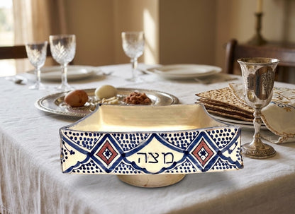 קערת מצות מרוקאית על רגל | קרמיקה עבודת יד | מורשת אמנותית