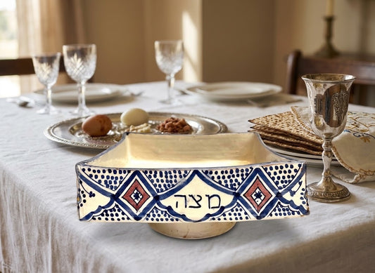 קערת מצות מרוקאית על רגל | קרמיקה עבודת יד | מורשת אמנותית