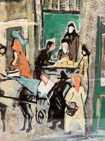 "רוכלים בשוק" | יעקב אייזנשר (Jacob Eisenscher) | ליטוגרפיה צבעונית חתומה וממוספרת