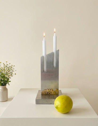 Oppenheim two-branched Shabbat candelabra