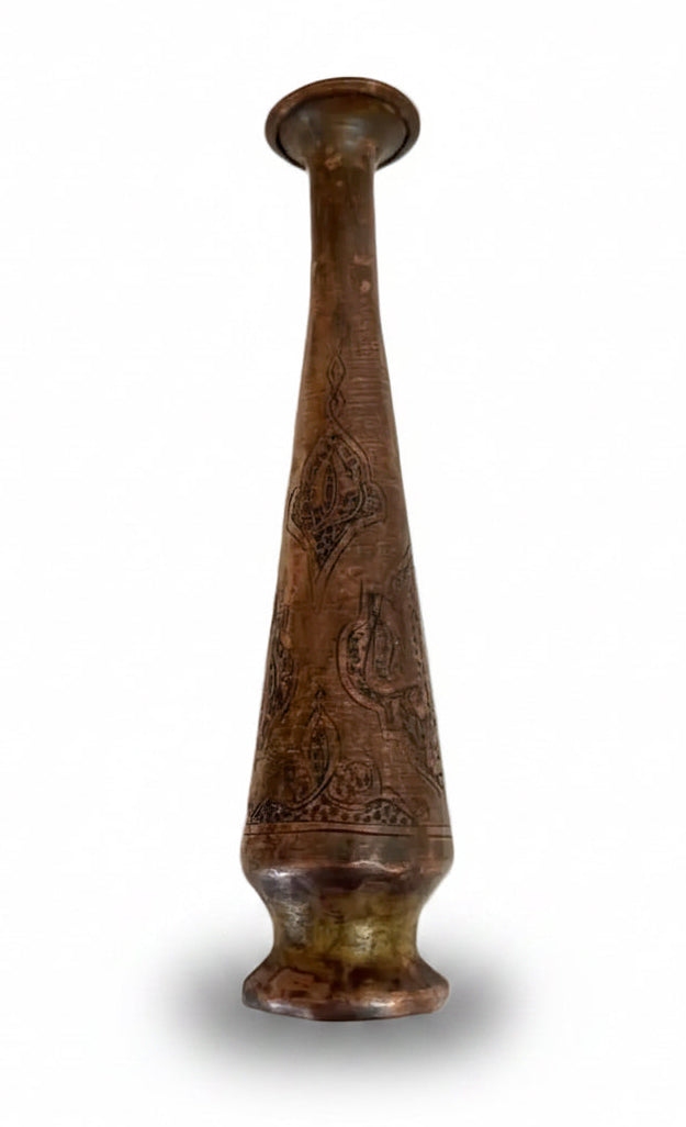 אגרטל מי ורדים דמשקאי עתיק ("גולאבדן") – פליז בחריטה ידנית עשירה | שלהי המאה ה-19