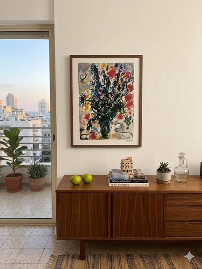 "הפרחים הכחולים" (Les Fleurs Bleues) | מארק שאגאל (Marc Chagall) | ליטוגרפיה צבעונית חתומה וממוספרת