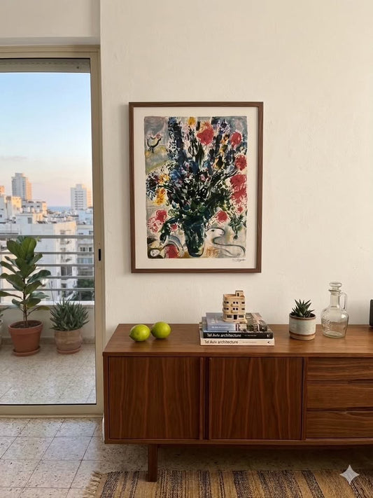 "הפרחים הכחולים" (Les Fleurs Bleues) | מארק שאגאל (Marc Chagall) | ליטוגרפיה צבעונית חתומה וממוספרת