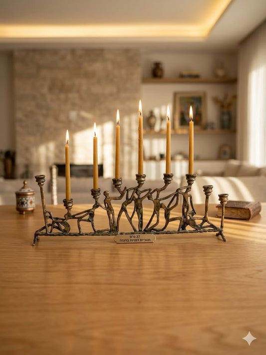 חנוכיית פליז בעיצוב של יוסף בייר