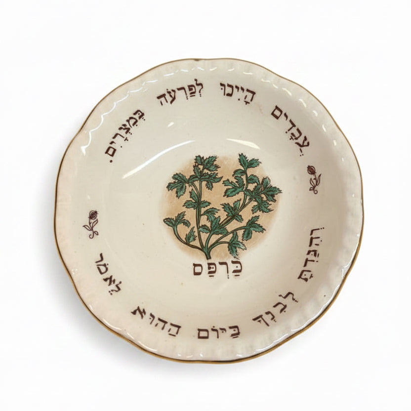 סט 5 צלוחיות פורצלן מאוירות לקערת ליל הסדר | וינטג' ישראלי | אמצע המאה ה-20