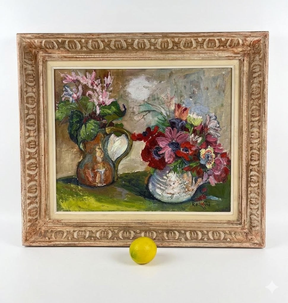סלה רוסוטה (Sala Russota) | כלניות ורקפות (Still Life with Peonies and Anemones) | שמן על בד | מודרניזם ישראלי / אסכולת פריז המקומית (1976)
