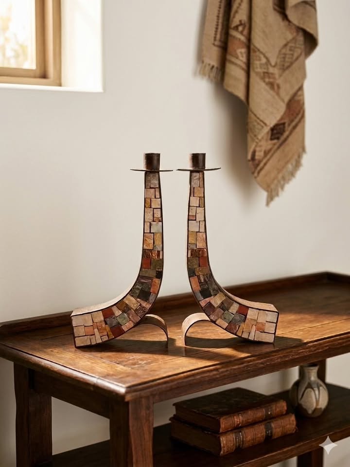 פמוטי מוזאיקה איילון עשויים נחושת ואבן