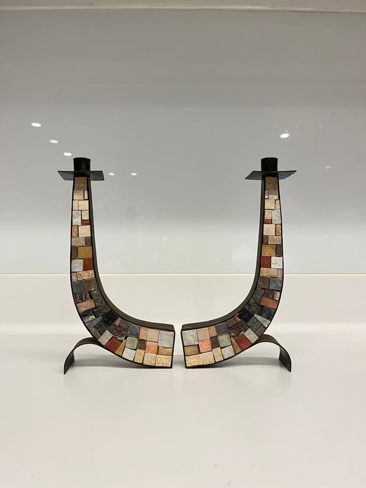 פמוטי מוזאיקה איילון עשויים נחושת ואבן